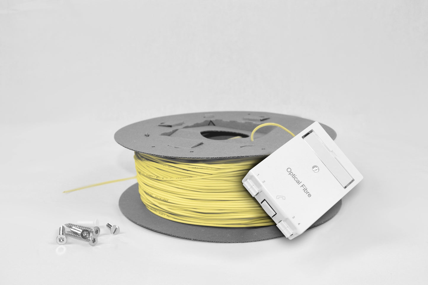 FTTH UP-Kartonspule R&M, LCAPC, 9/125µm + 1 x RJ45 / Kat. 6A